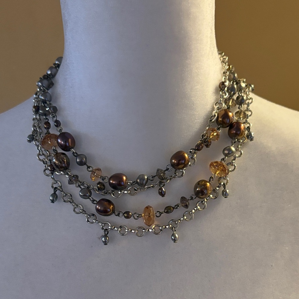Lia Sophia Silver and Brown Multi-Strand Necklace